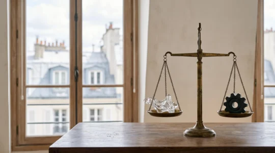 Balance symbolique entre esthétique et performance illustrant le choix d'un designer web efficace