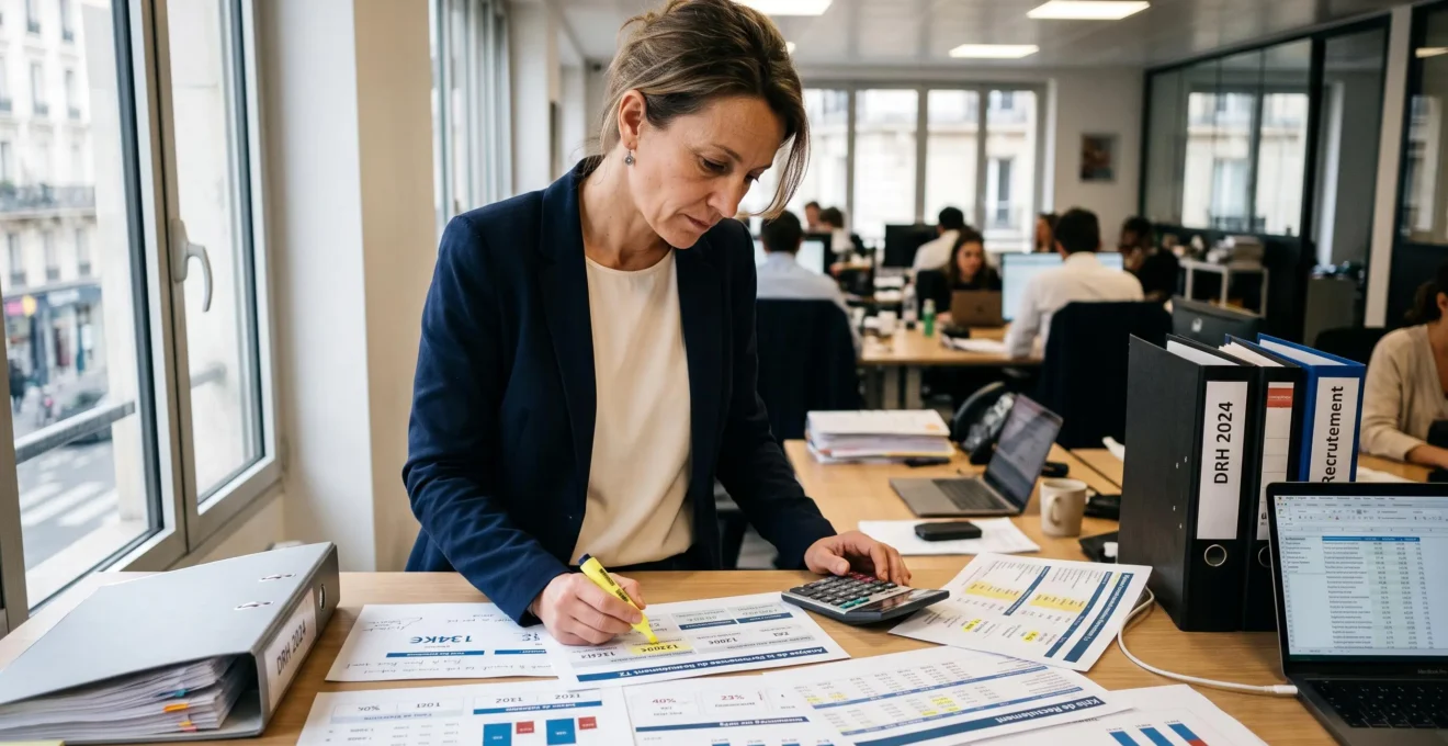 Responsable RH analysant des données chiffrées de recrutement et des indicateurs de performance sur son bureau
