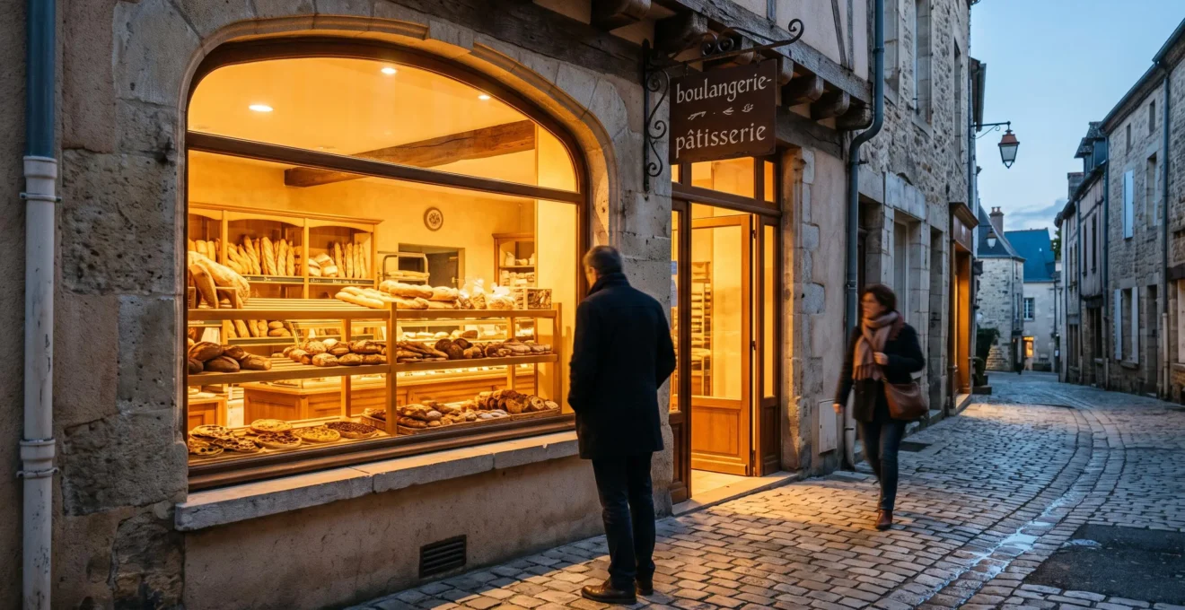 Devanture élégante d'une entreprise française illuminée le soir, symbolisant un site vitrine qui attire activement les prospects